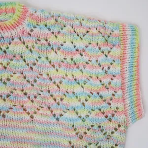 Vintage Homemade Pastel Rainbow Crochet Short Sleeve Sweater Shirt thumbnail 4