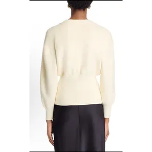 Fore Balloon Sleeve Cardigan Sweater Ivory Size Small Gold Button Ribbed thumbnail 3