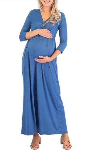NEW Mother Bee Maternity 3/4 Sleeve Ruched Waist Dress S thumbnail 1