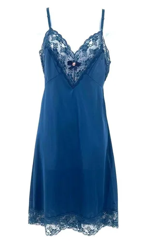 Vtg Val Mode Y2K Slip Dress Sz 32 Coquette Lace Midi Bow 90 Sheer USA Satin Blue thumbnail 1