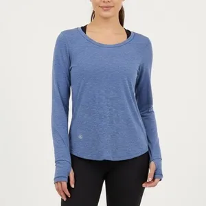 Lululemon Blue‎ Heathered Long Sleeve Top Open Back Athletic Yoga Size 4 thumbnail 3