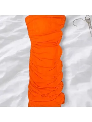THATSSOFETCH Orange Ruched Cutout Mini Dress | Vacation Party Club Dress | US 2 thumbnail 5
