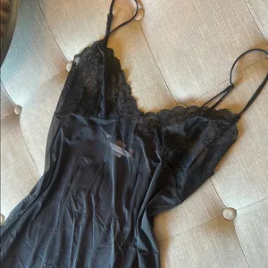 Victorias Secret Black Mesh Mini Slip Dress Lace Trimmed thumbnail 4