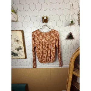 Free People Intimately Copper Floral Turnt Wrap Jersey Top - Size - Small thumbnail 3