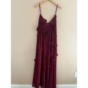 Lulus Fancy Sweetness Wine Red Ruffled Lace-Up Sleeveless Maxi Dress Size XL NWT thumbnail 4