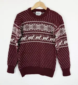 Vintage Woolrich Fair Isle Winter Pullover Maroon Sweater thumbnail 1