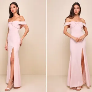 LULU's Chic Sexy Prom Wedding Off the Shoulder Light Pink Trumpet Maxi Dress thumbnail 3