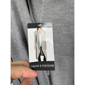 CHELSEA & THEODORE Cardigan Duster Sz L Mist Grey Heather Open Front Long Sleeve thumbnail 3