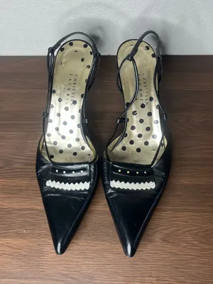 Christian Lacroix Black Leather Pointed Toe Slingback Kitten Heels thumbnail 4