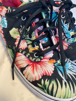 Vans Black Canvas Sneakers with Pink & Teal Floral Print thumbnail 2