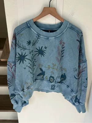 Free People Gaia Sweatshirt in Folk Combo Blue NWT thumbnail 2