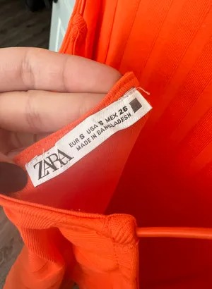 Zara Ribbed High Square-Neck Midi Dress in Orange thumbnail 5