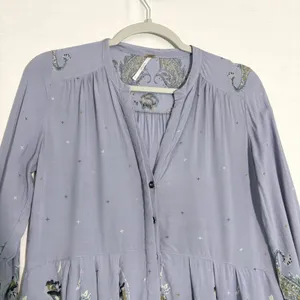 Free People Purple‎ Paisley Floral Boho Mini Dress Long Sleeve Babydoll Tunic XS thumbnail 1