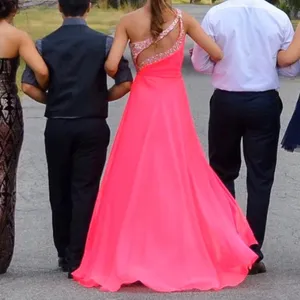 Hot Pink One Sholder Sparkly Prom Dress thumbnail 2