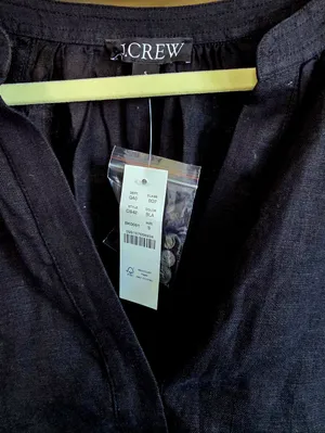 J.Crew black 100% linen Cabana top Open Placket V-neck Peasant thumbnail 2