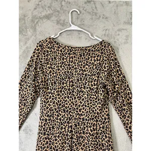 Isabel Maternity Leopard Print Ruched Side Dress Brown Black Long Sleeve Size M thumbnail 4