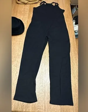 Racer back onesie NWOT black long pants two pockets adj straps sz small thumbnail 6