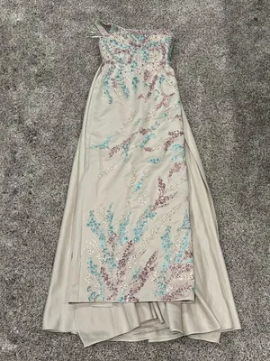 Mac Duggal 37012 Beige One Shoulder Embellished Gown With Train Sz 4 thumbnail 5