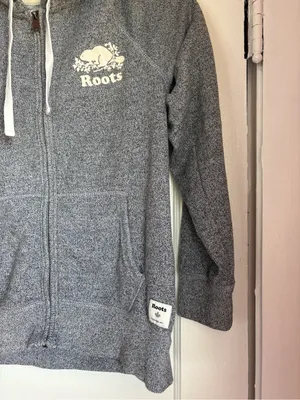 Roots Original Salt & Pepper Full Zip Hoodie Gray Small Organic Cotton thumbnail 2