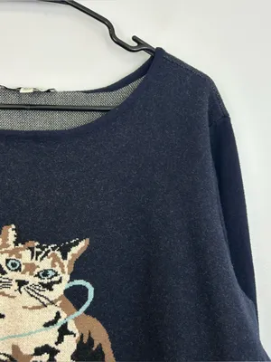 Astrologie Dark Navy Blue Cat/Kitten with Yarn Pullover Sweater Size XXL thumbnail 5