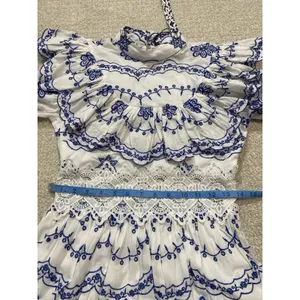 ASOS EDITION White Blue Embroidered Maxi Dress Lace Long Sleeve US 2 . thumbnail 11