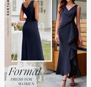 BeryLove Formal Evening Midi Ruffle Dress Navy Size 2XL New With Tag thumbnail 2