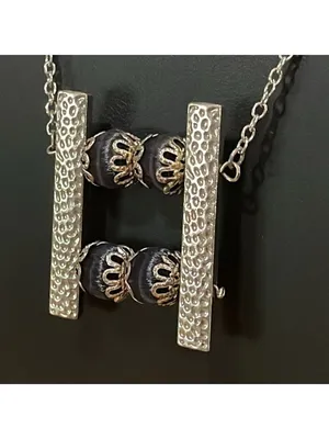 Vintage satin beaded silver tone necklace Black thumbnail 3