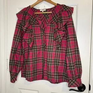 Entro Hot Pink Brown Wool Blend Latest Obsession Ruffle Top thumbnail 2
