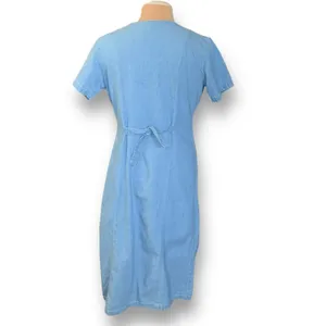 Vintage‎ 90s Chambray Gingham Plaid Midi Dress Button Front Cottagecore Medium Blue Size 10 thumbnail 3