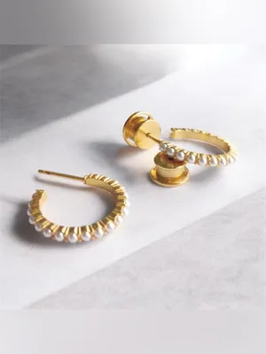 Julie Vos Juliet Gold Pearl Small Hoop Earrings on-trend Jewelry thumbnail 2