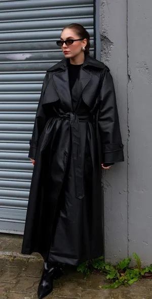 Women’s black trench coat thumbnail 1