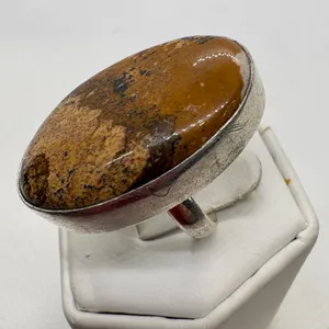 Vintage‎ Sterling Silver 925 Picture Jasper Oval Statement Ring Size 7 13.58g thumbnail 4
