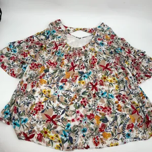 Entro Dress Womens S Floral Tunic Minidress Rayon Ruffle 3/4 Sleeve Cutout Boho thumbnail 10