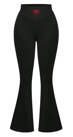 Spider Print Long Flare Skinny Leggings in Black, Size S​​​ thumbnail 1