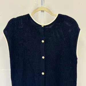 NWT Blu Pepper‎ Navy Blue Button Back Knit Sweater Vest White Trim Medium thumbnail 4