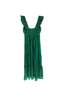 Jason Wu Maxi Dress FLAW-TEAR Linen Blend Tiered Ruffle Sleeveless Green XS thumbnail 3