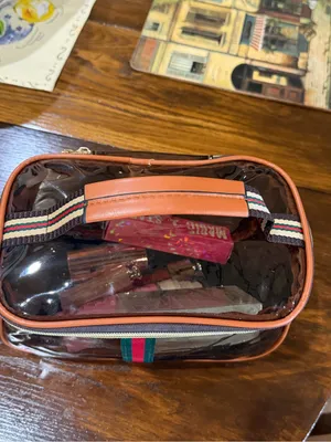 Clear Cosmetic Travel Bag with Pink Trim and Stripe Accent thumbnail 5