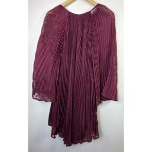 Anthropologie Toulon Pleated Bell Sleeve Mini Dress x Small Burgundy Boho xs NWT thumbnail 10