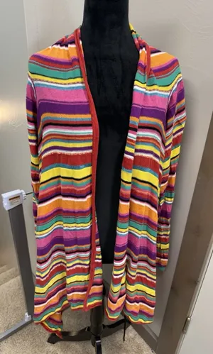 LAUREN RALPH LAUREN Rainbow Serape Blanket Open Front Linen Blend Cardigan OSFM thumbnail 1