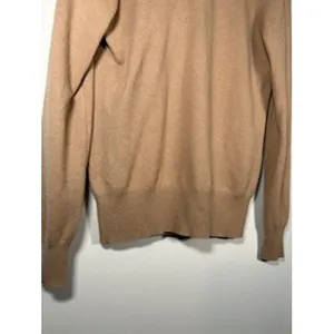 TORY BURCH Cashmere Quarter Zip Sweater S Tan‎ Gold Logo Pull Luxury Knit thumbnail 11