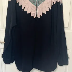 Free People Isla Pullover Oversized Sweatshirt Sz XL Quarter Zip Lace thumbnail 3