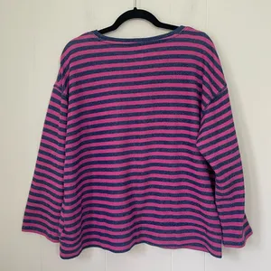 Jcp Pink Blue Striped Long Sleeve Casual Top ~ Cotton Polyester ~ Size XL thumbnail 2
