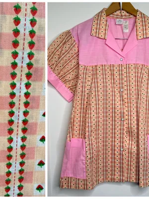 Vintage Deadstock Pearl Snap Strawberry Print Top Smock Pockets Women’s Size XL thumbnail 2