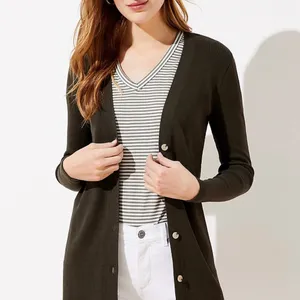 LOFT Women Green Ribbed V Neck Cardigan size M thumbnail 1