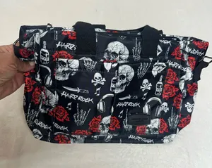 Hard Rock Cafe Black Tote with Red Rose & White Skull Print thumbnail 1