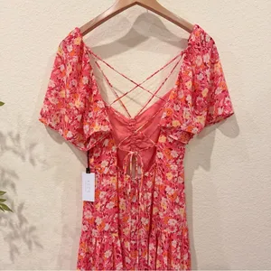 ASTR Cinched Bust Cut Out Center Dress in Red Multi Floral Size Small NWT thumbnail 5