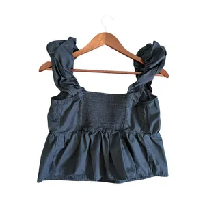 Abercrombie & Fitch Black Ruffle Strap Smocked Crop Top Women’s M thumbnail 4
