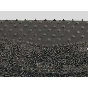 Vtg‎ Black Beaded Satin Evening Clutch Micro Bead Flowers Snap Close Hong Kong thumbnail 6
