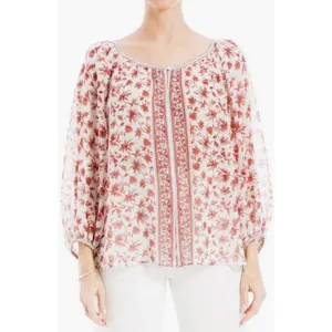 💕MAX STUDIO💕 V-Neck Long Sleeve Georgette Top ~ Red Chintzy Rambler Large NWOT thumbnail 2