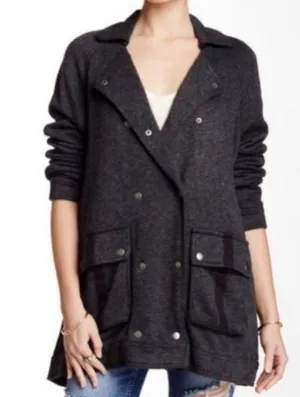 Free People Lined French Terry Long Anorak Peacoat Jacket/Pullover Cardigan, S thumbnail 1